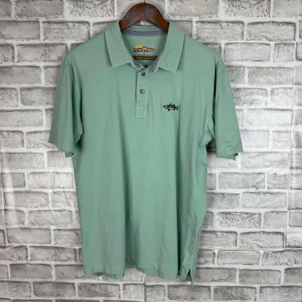 Orvis Mens Mint Green Fish Embroidered Cotton Polo Shirt 3B94 Size Medium